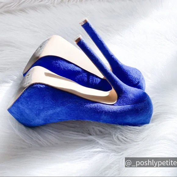 Steve Madden blue suede pump chunky platform heels - Picture 7 of 15